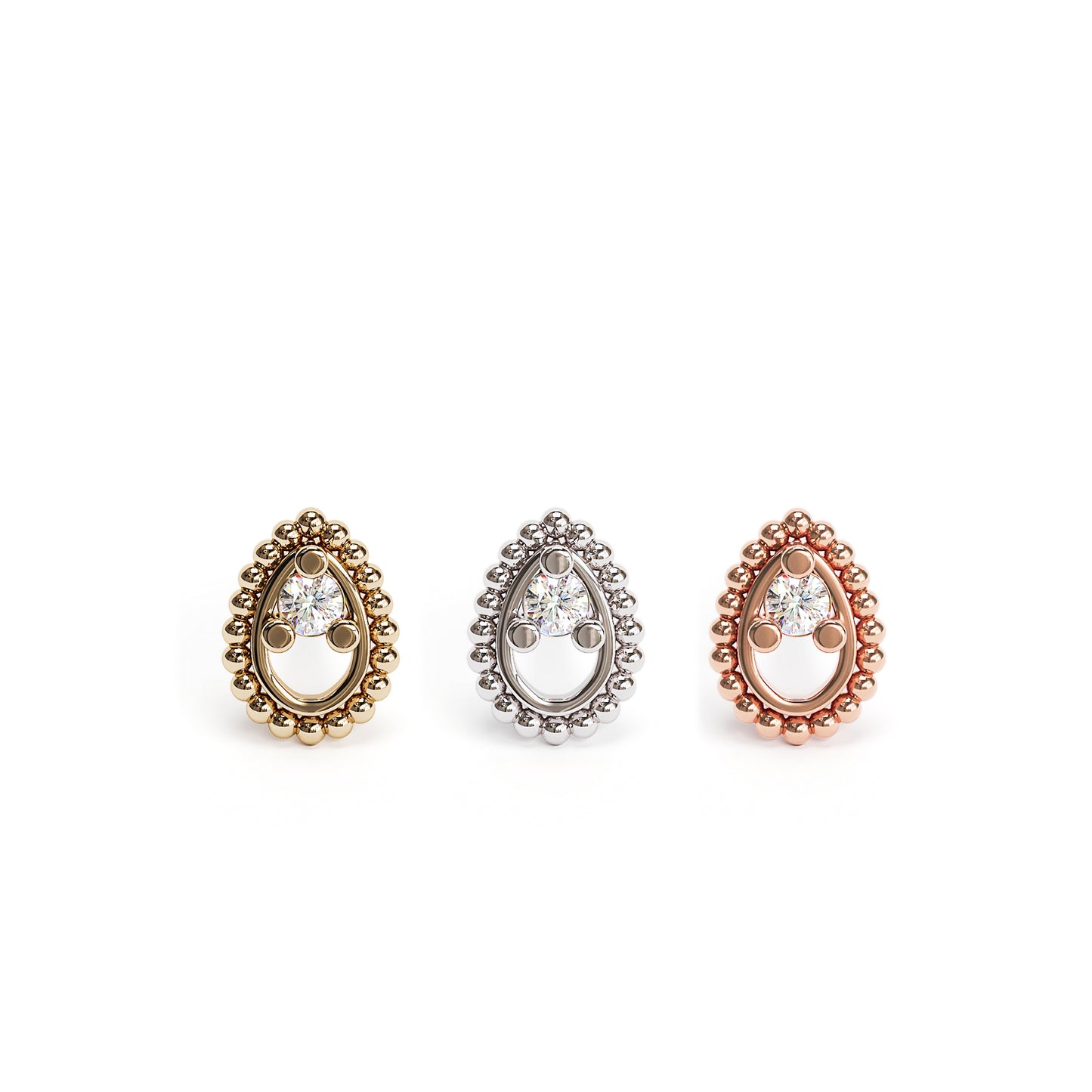 14K Gold Diamond Beaded Teardrop Threadless End