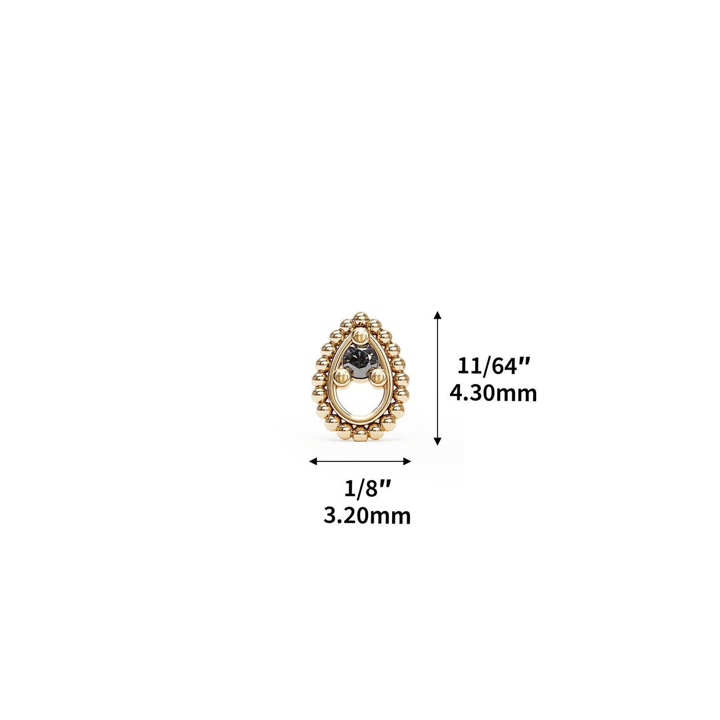 14K Gold Black Diamond Beaded Teardrop Threadless End