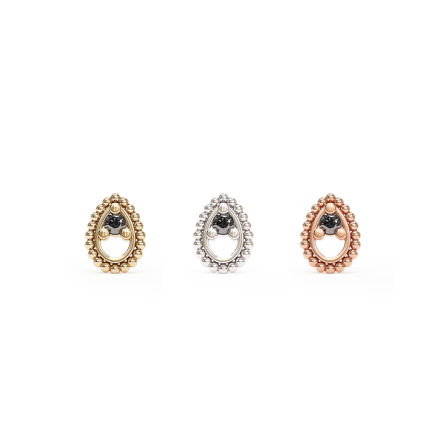 14K Gold Black Diamond Beaded Teardrop Threadless End