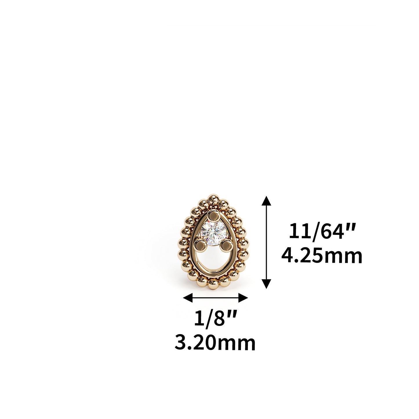 14K Gold Diamond Beaded Teardrop Threadless End