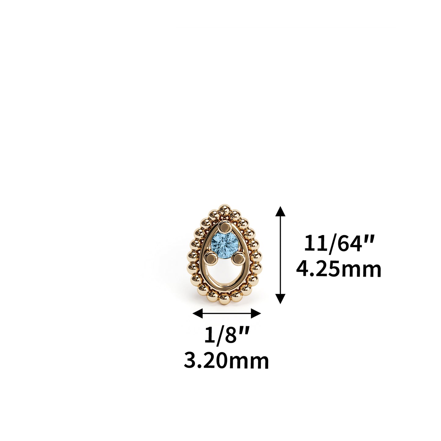 14K Gold Blue Topaz Beaded Teardrop Threadless End