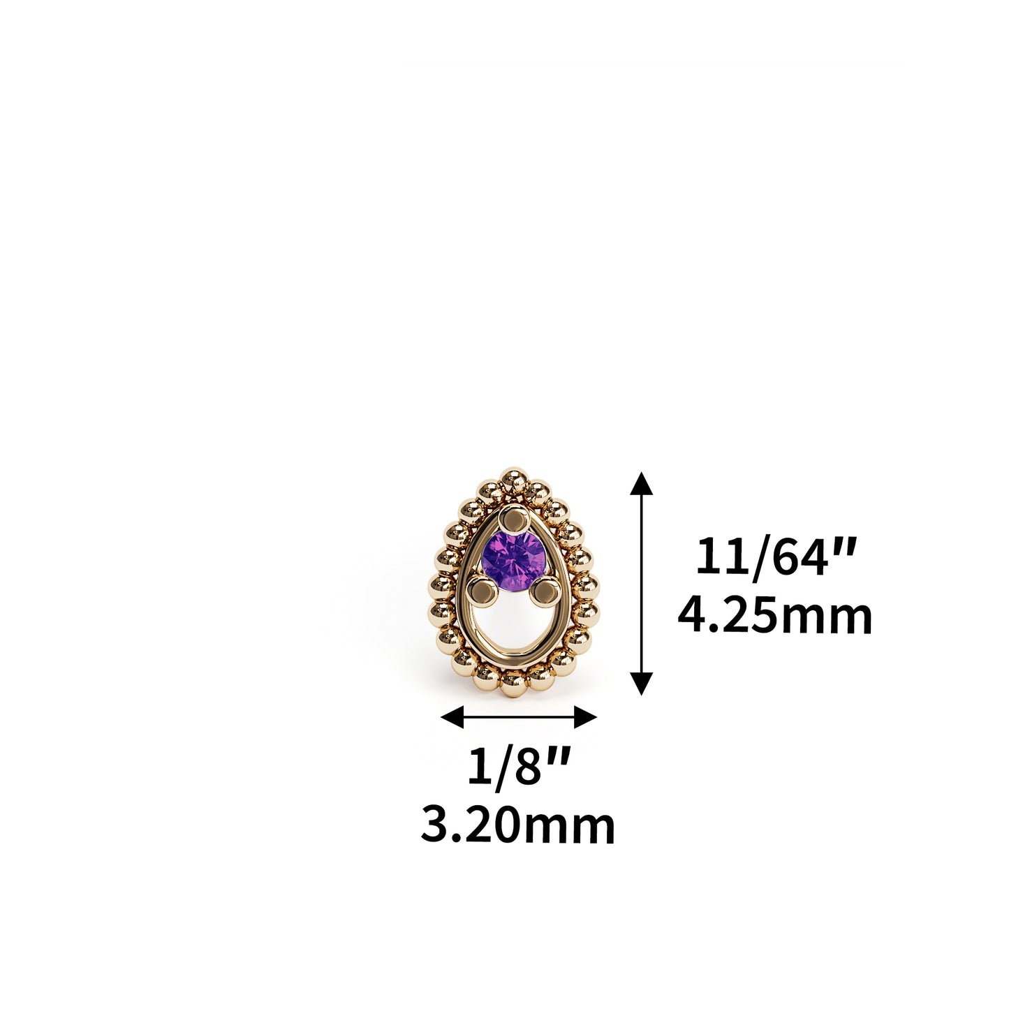 14K Gold Amethyst Beaded Teardrop Threadless End