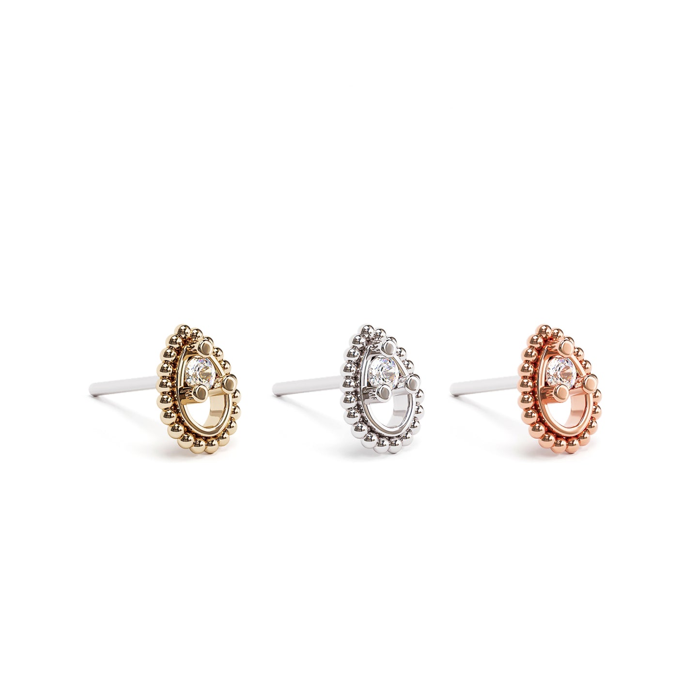 14K Gold Diamond Beaded Teardrop Threadless End