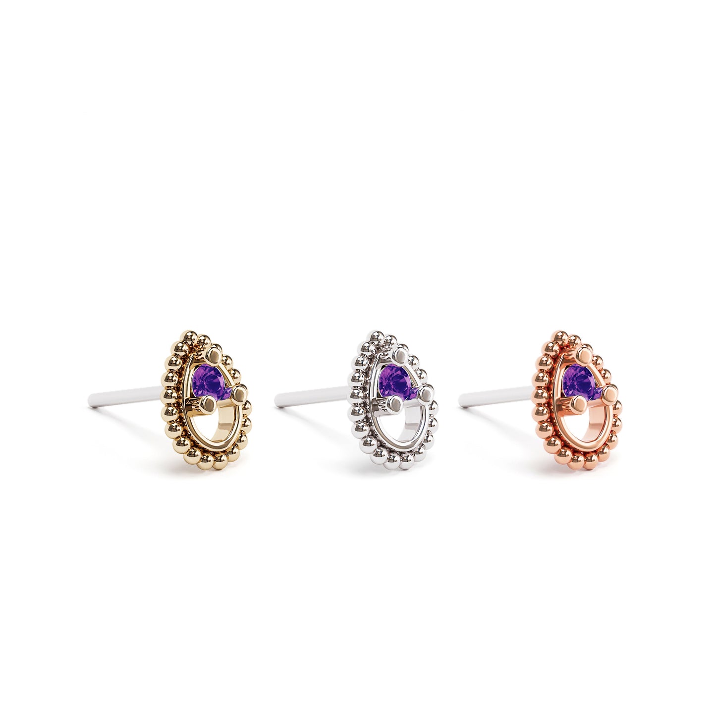 14K Gold Amethyst Beaded Teardrop Threadless End