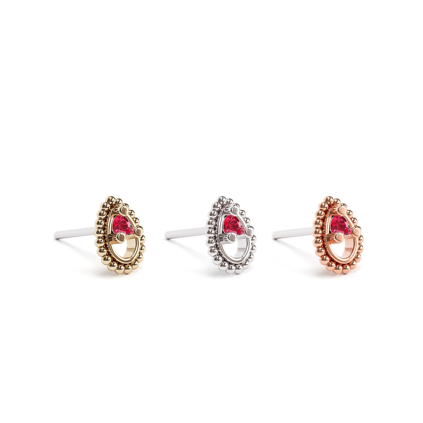 14K Gold Ruby Beaded Teardrop Threadless End