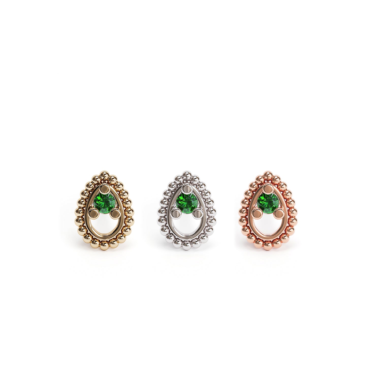 14K Gold Emerald Beaded Teardrop Threadless End