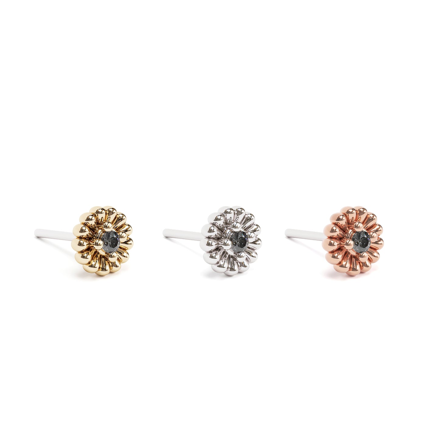 14K Gold Black Diamond Abstract Floral Threadless End