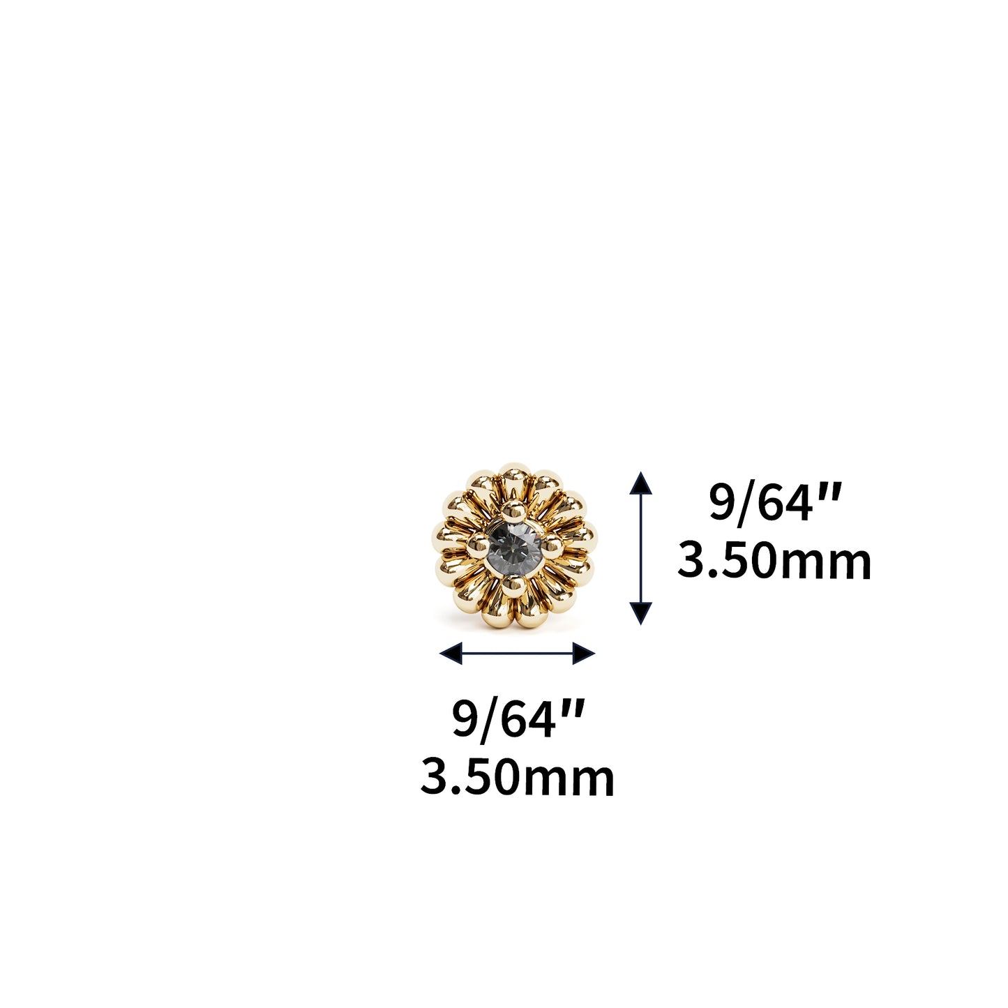 14K Gold Black Diamond Abstract Floral Threadless End