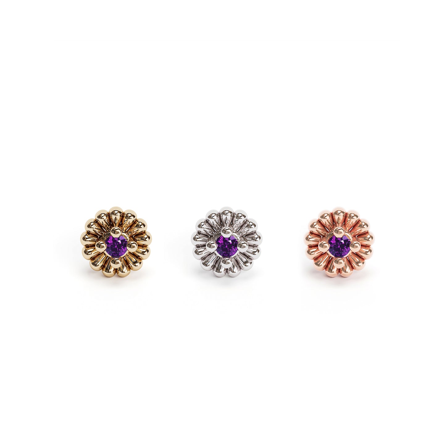 14K Gold Amethyst Abstract Floral Threadless End