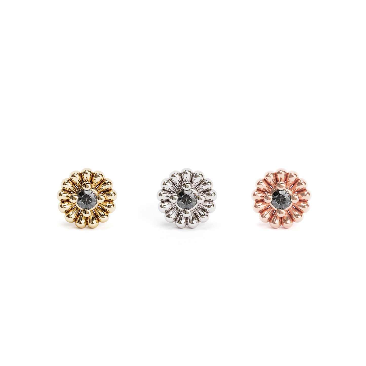 14K Gold Black Diamond Abstract Floral Threadless End