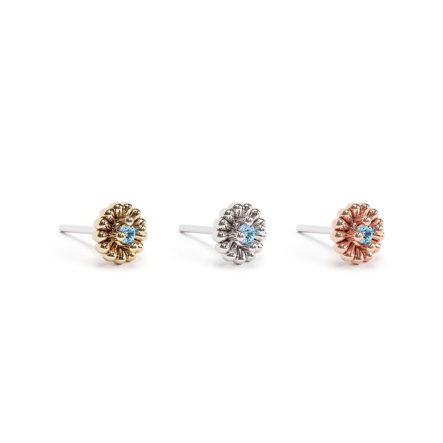 14K Gold Blue Topaz Abstract Floral Threadless End