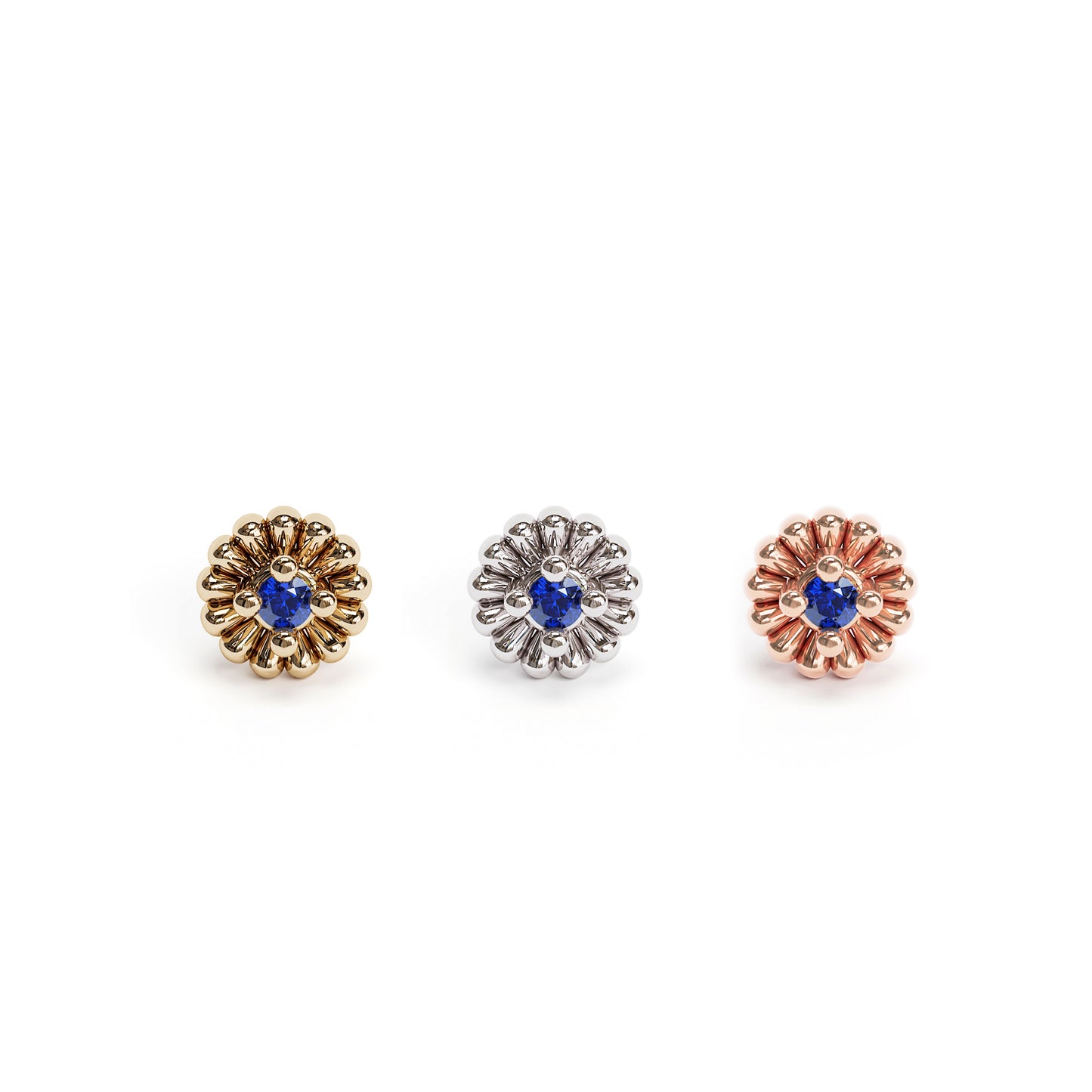 14K Gold Sapphire Abstract Floral Threadless End