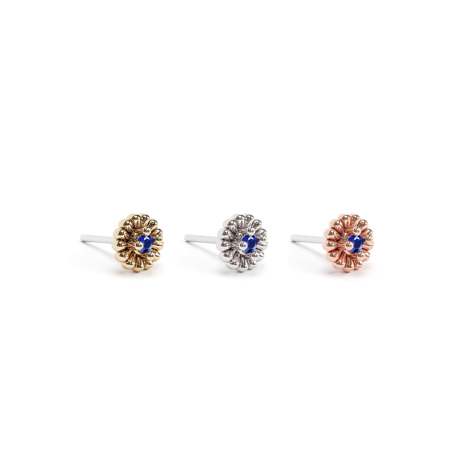 14K Gold Sapphire Abstract Floral Threadless End