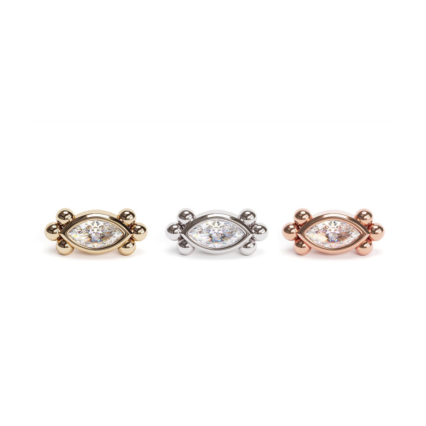 14K Gold Marquise Diamond Beaded Threadless End