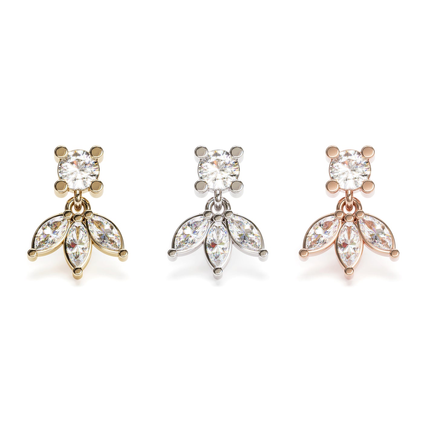 14K Gold Marquise Diamond Lotus Dangle Threadless End