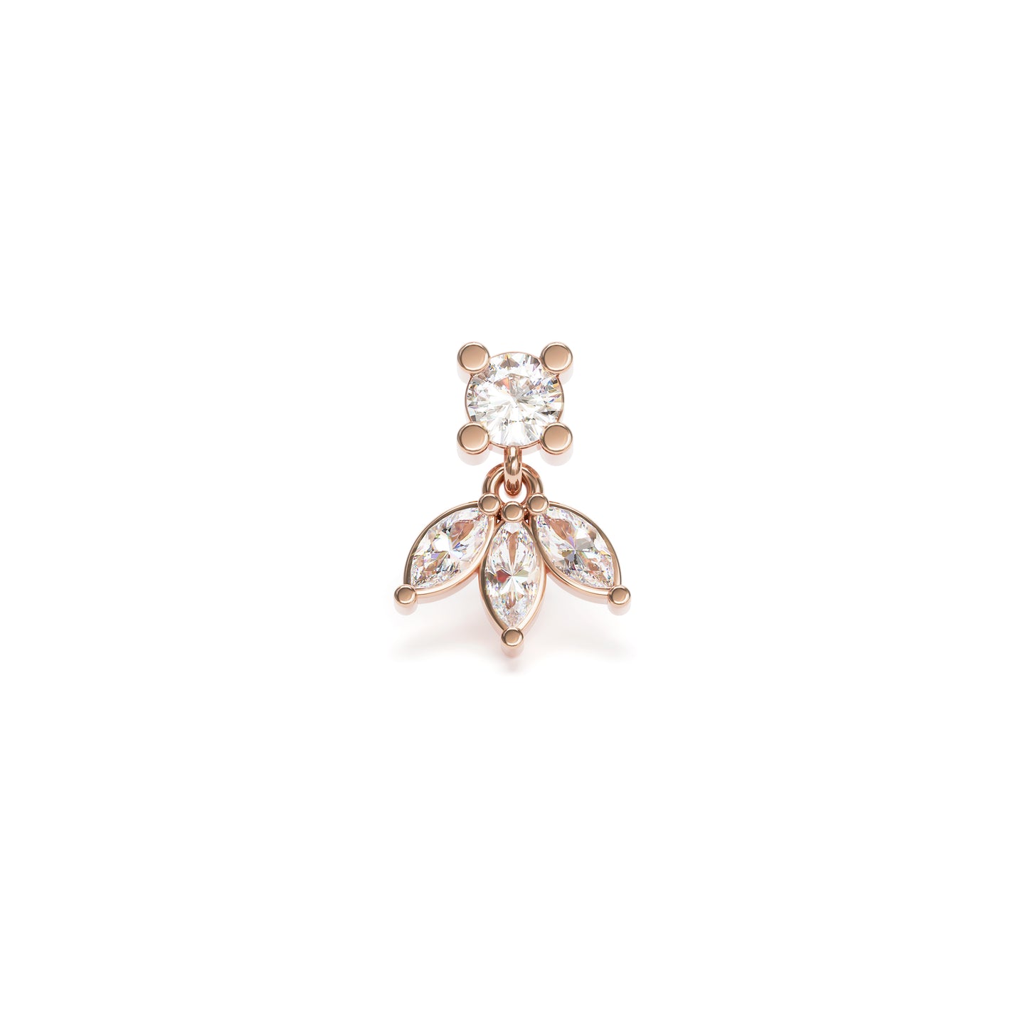 14K Gold Marquise Diamond Lotus Dangle Threadless End