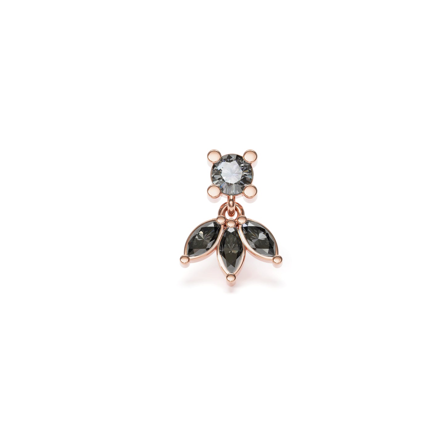 14K Gold Marquise Black Diamond Lotus Dangle Threadless End