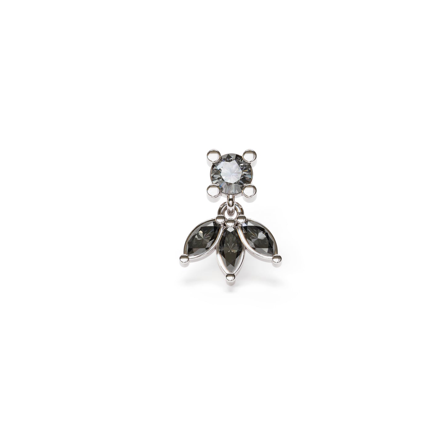 14K Gold Marquise Black Diamond Lotus Dangle Threadless End