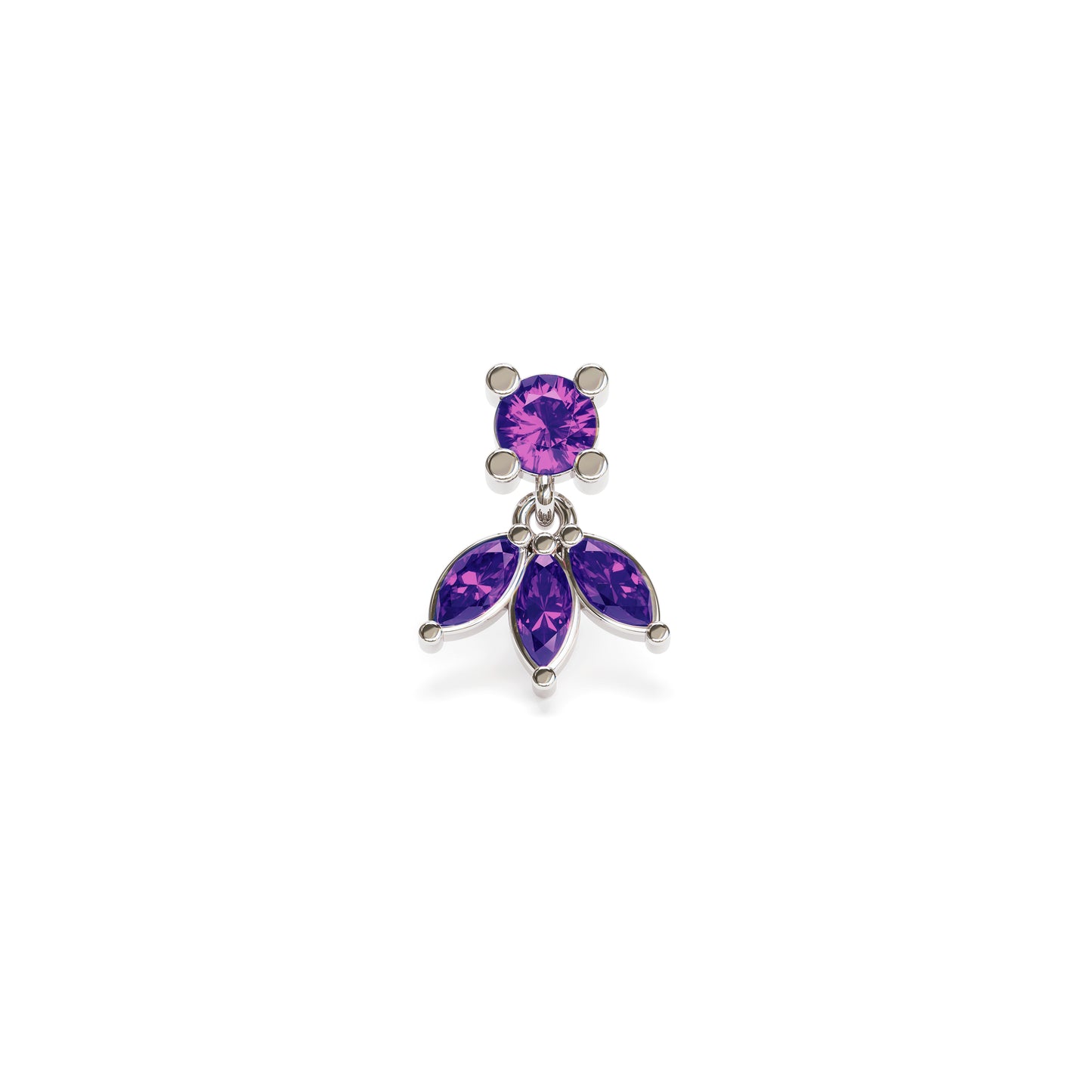 14K Gold Marquise Amethyst Lotus Dangle Threadless End