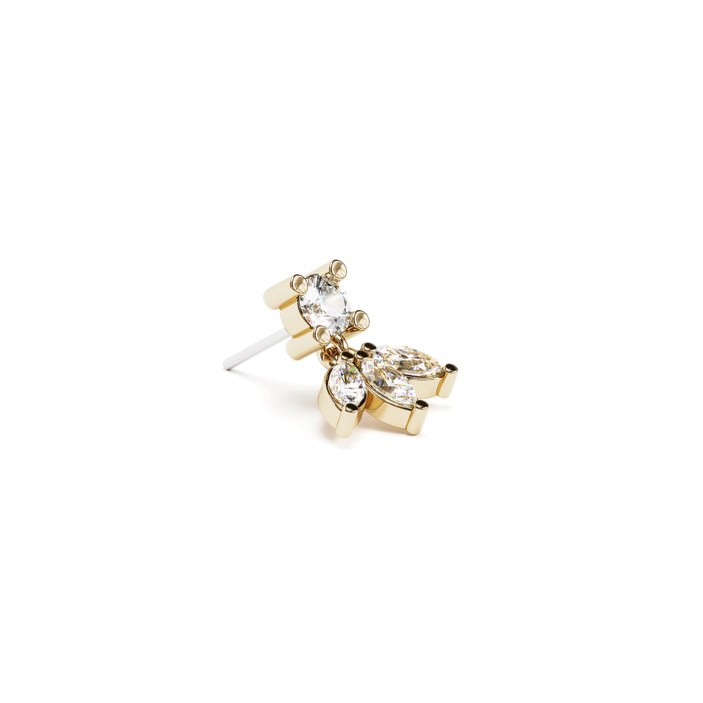 14K Gold Marquise Diamond Lotus Dangle Threadless End