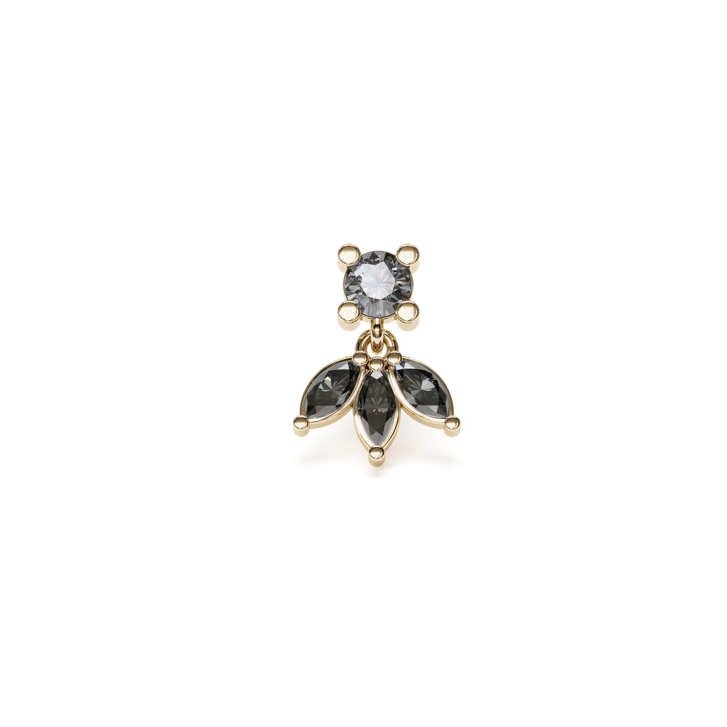 14K Gold Marquise Black Diamond Lotus Dangle Threadless End