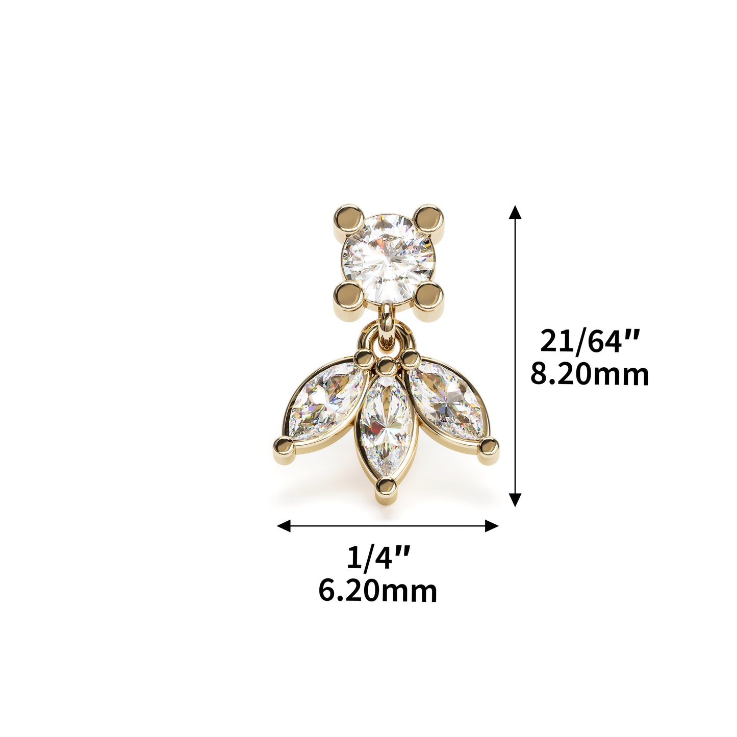 14K Gold Marquise Diamond Lotus Dangle Threadless End