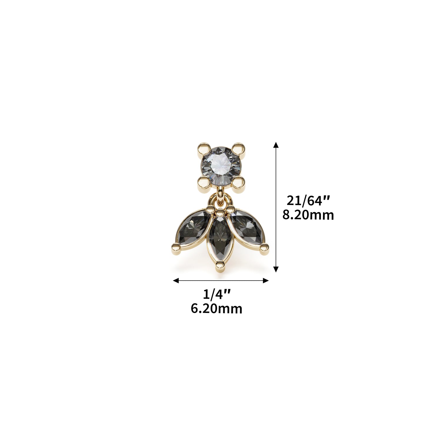 14K Gold Marquise Black Diamond Lotus Dangle Threadless End