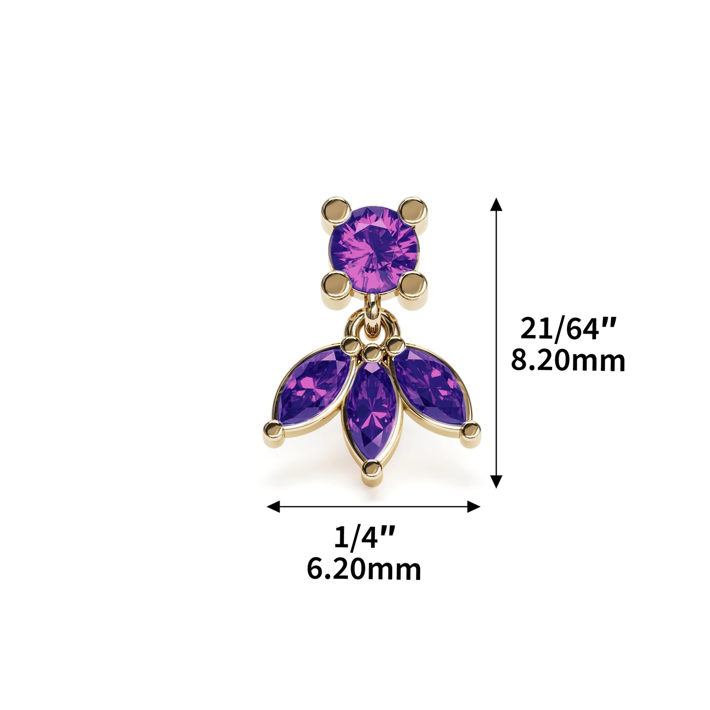 14K Gold Marquise Amethyst Lotus Dangle Threadless End
