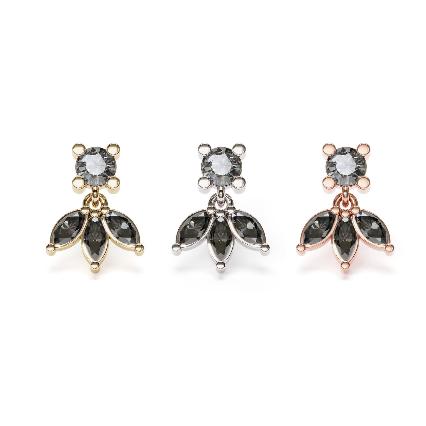14K Gold Marquise Black Diamond Lotus Dangle Threadless End