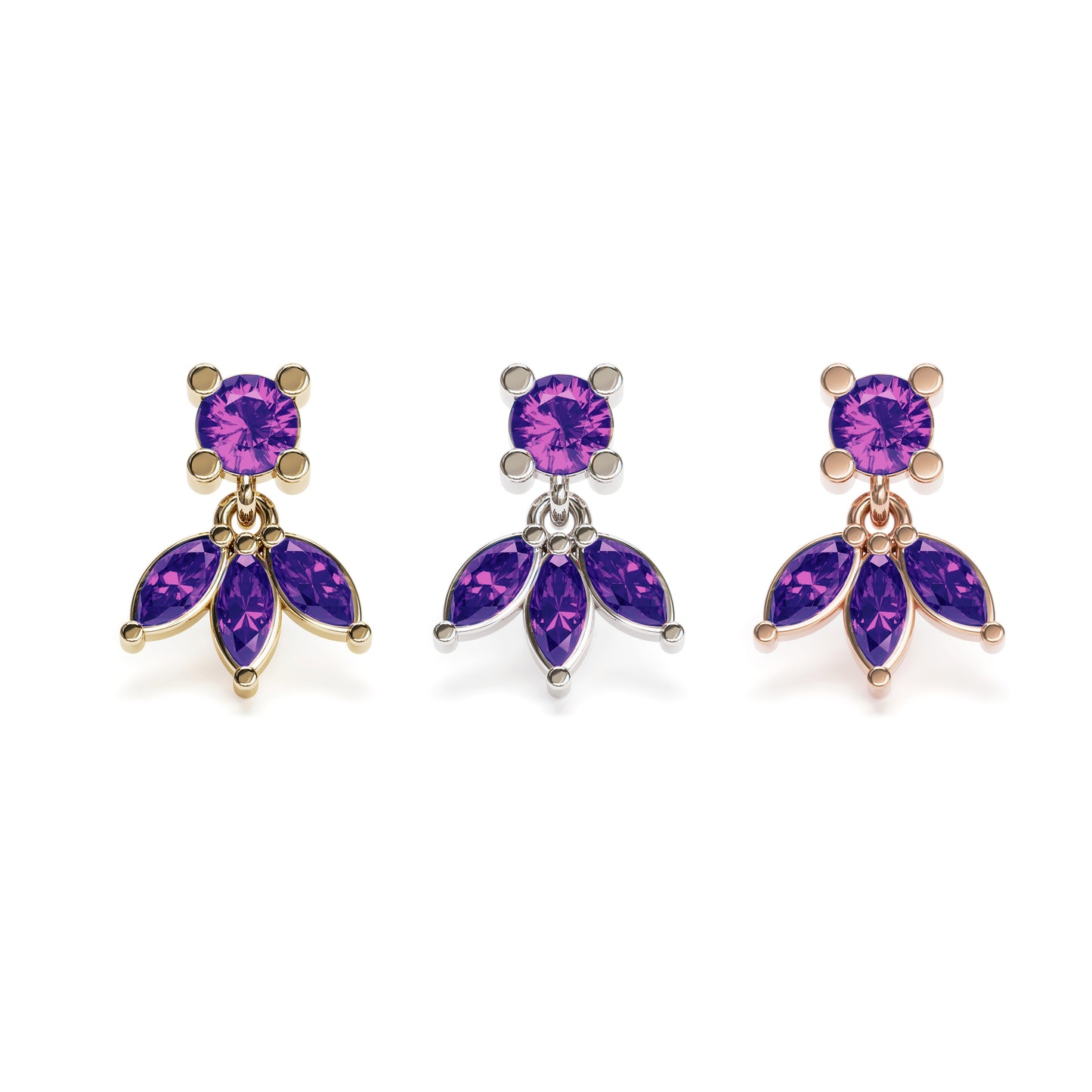 14K Gold Marquise Amethyst Lotus Dangle Threadless End