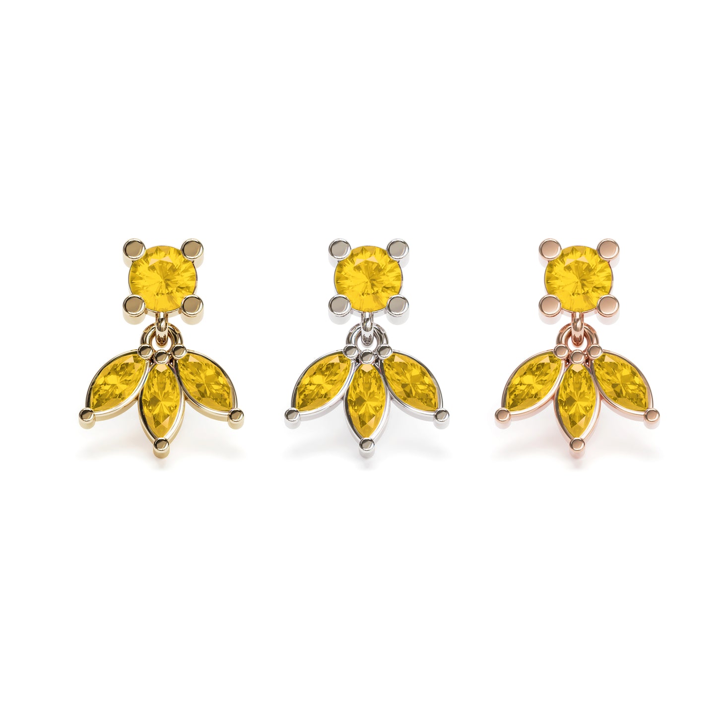 14K Gold Marquise Citrine Lotus Dangle Threadless End