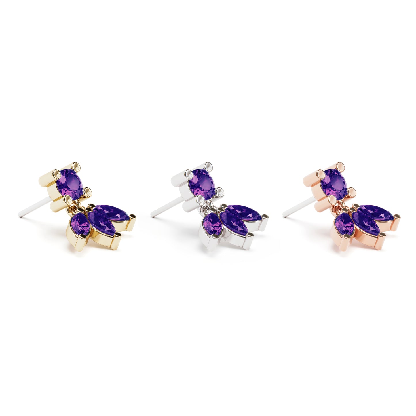 14K Gold Marquise Amethyst Lotus Dangle Threadless End