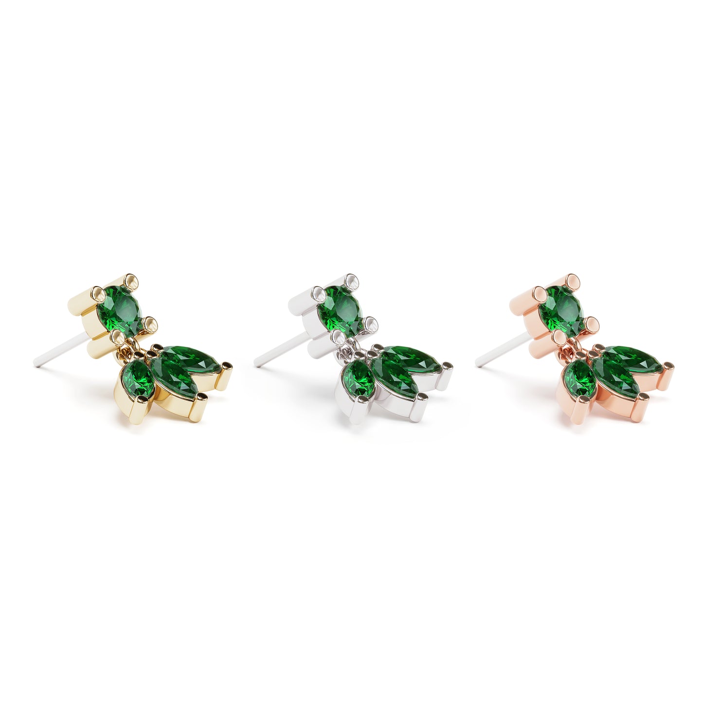 14K Gold Marquise Emerald Lotus Dangle Threadless End