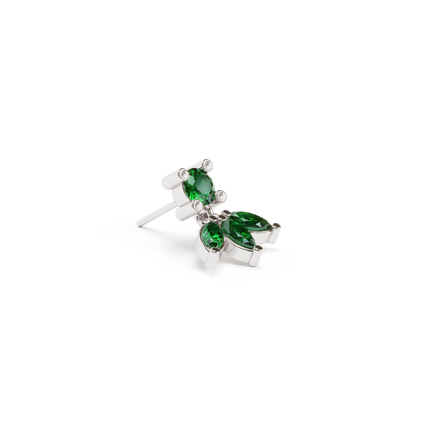 14K Gold Marquise Emerald Lotus Dangle Threadless End