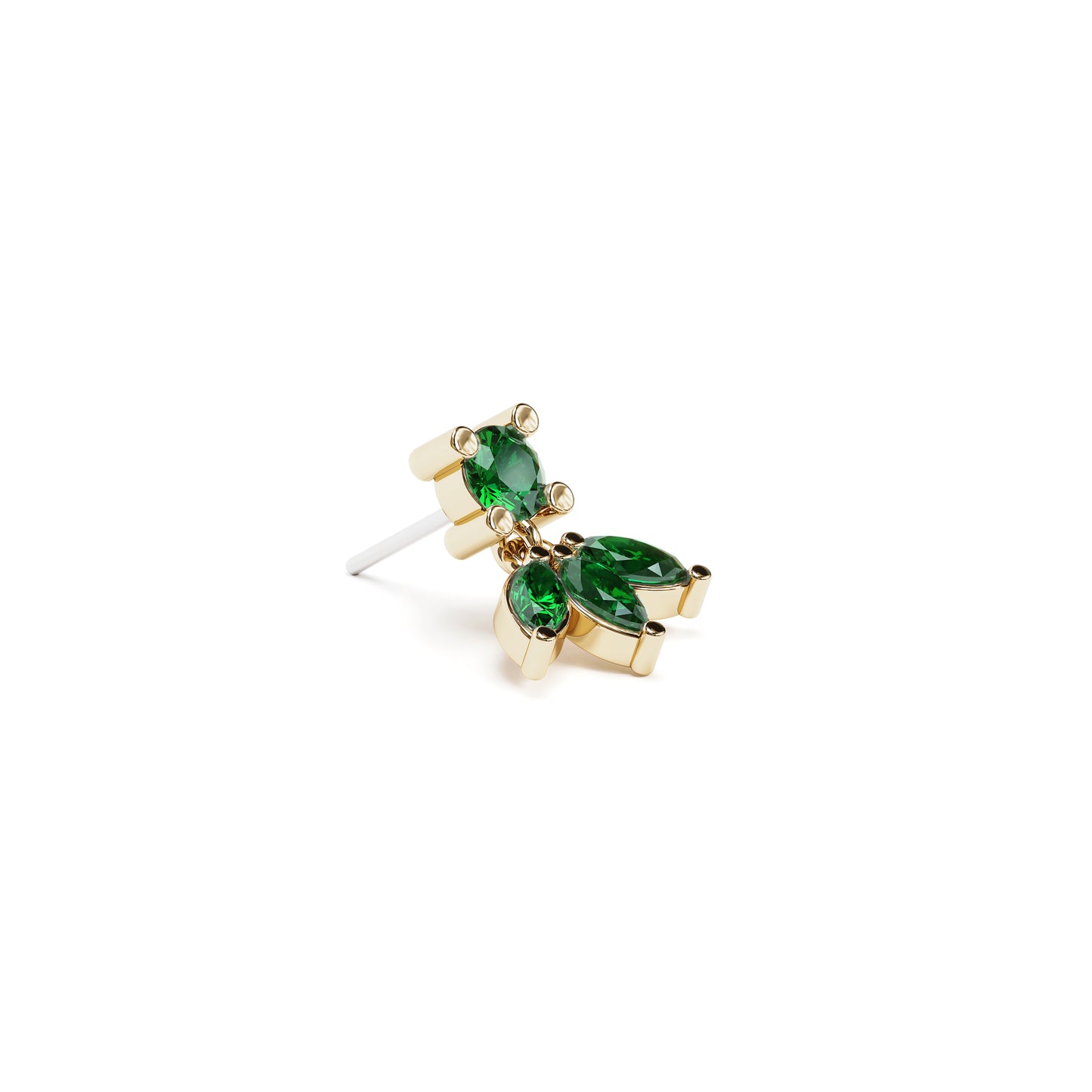 14K Gold Marquise Emerald Lotus Dangle Threadless End
