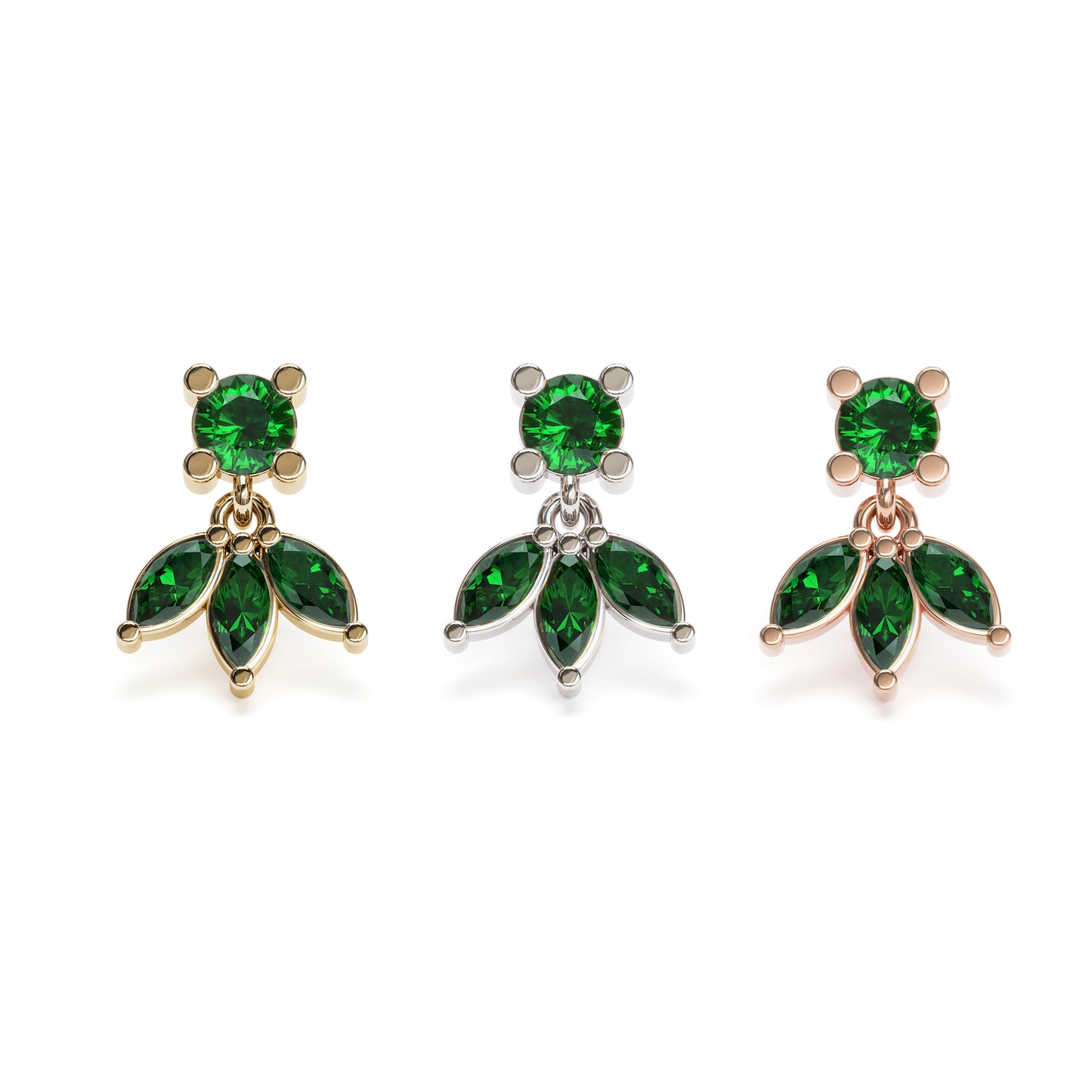 14K Gold Marquise Emerald Lotus Dangle Threadless End