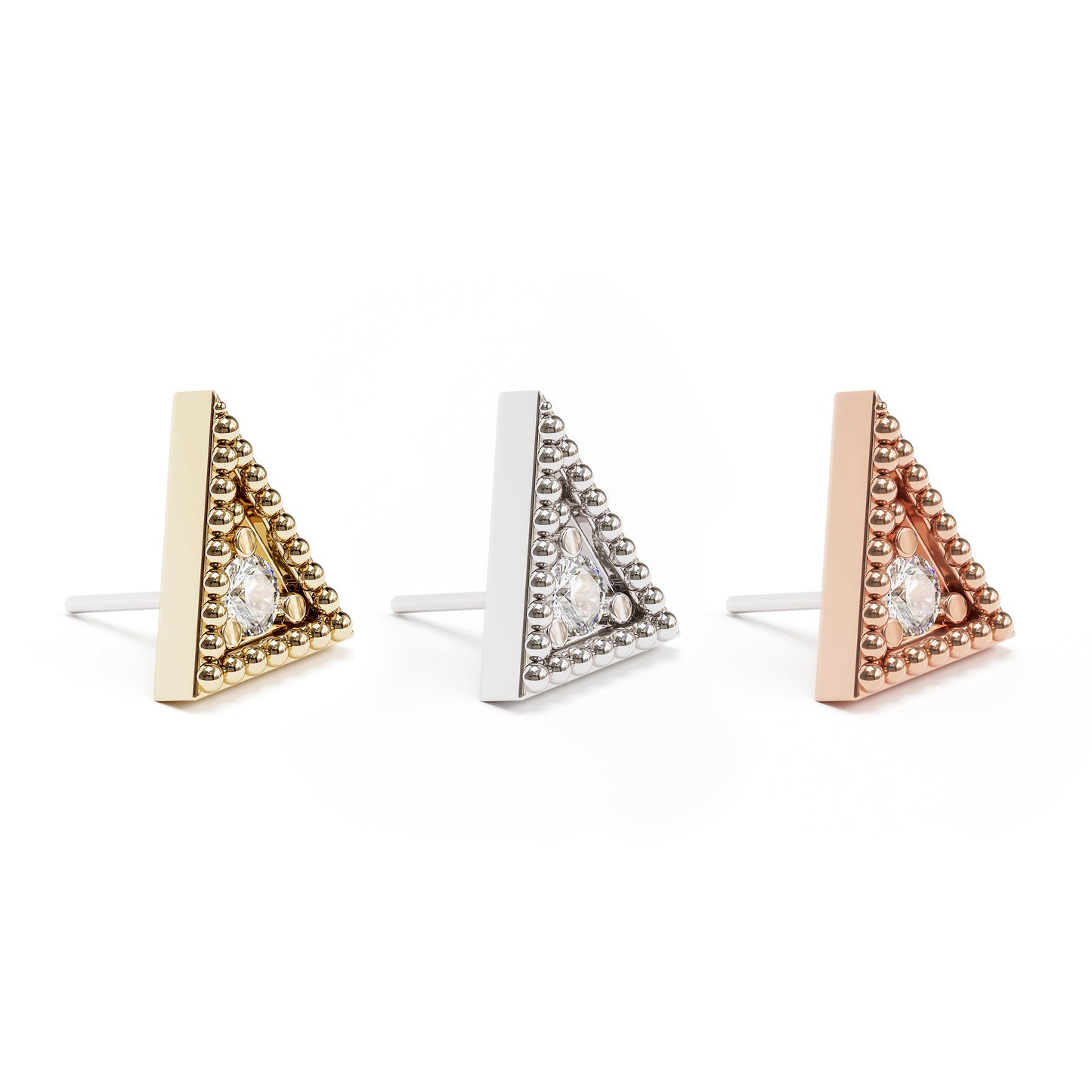 14K Gold Diamond Granule Triangle Threadless End