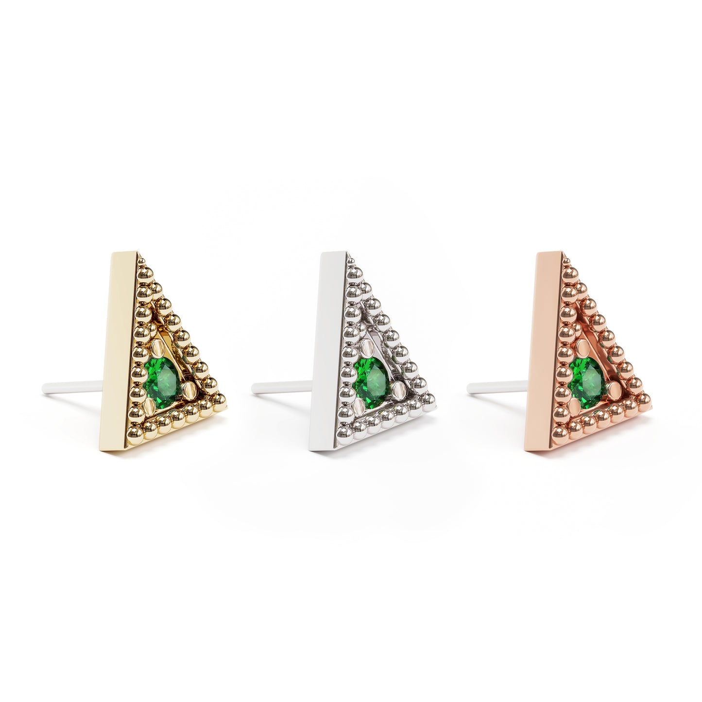 14K Gold Emerald Granule Triangle Threadless End