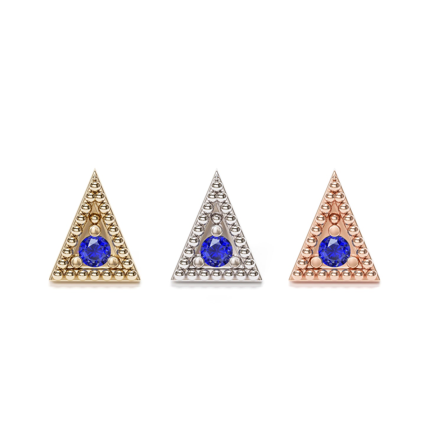 14K Gold Sapphire Granule Triangle Threadless End