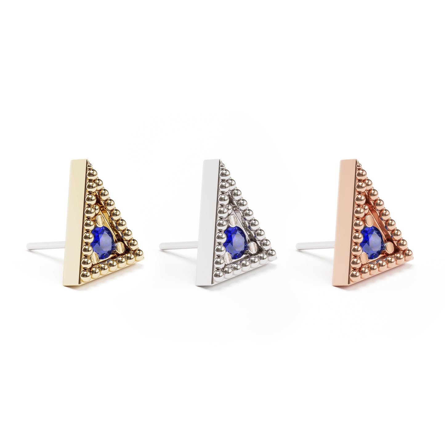 14K Gold Sapphire Granule Triangle Threadless End