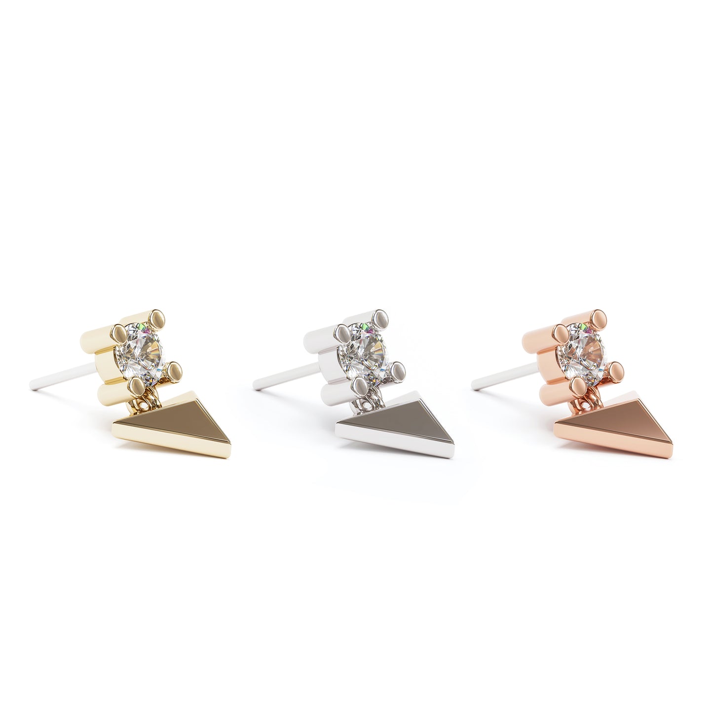 14K Gold Diamond Pyramid Dangle Threadless End