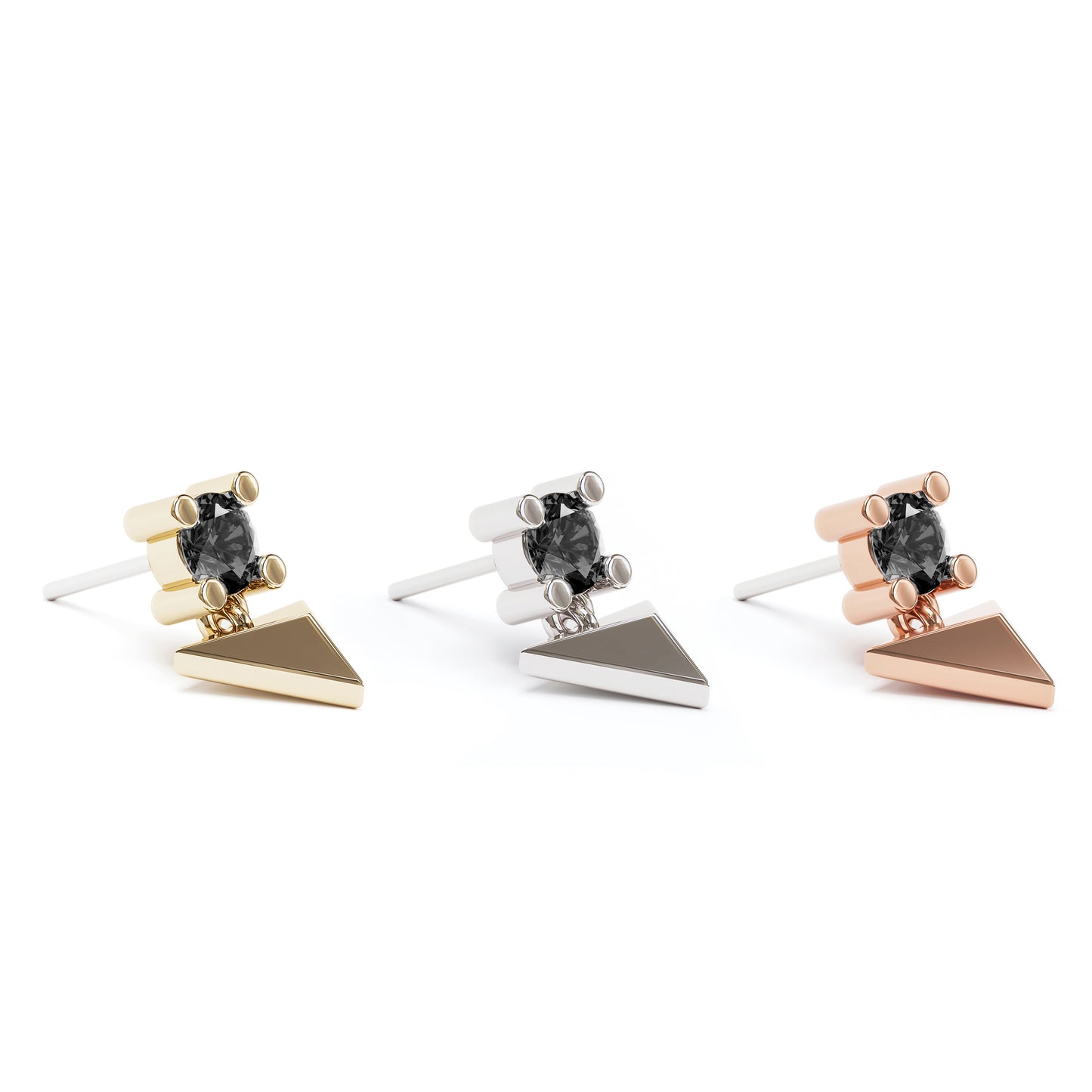 14K Gold Black Diamond Pyramid Dangle Threadless End