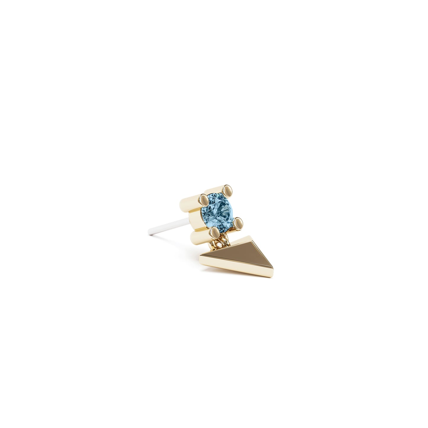 14K Gold Blue Topaz Pyramid Dangle Threadless End