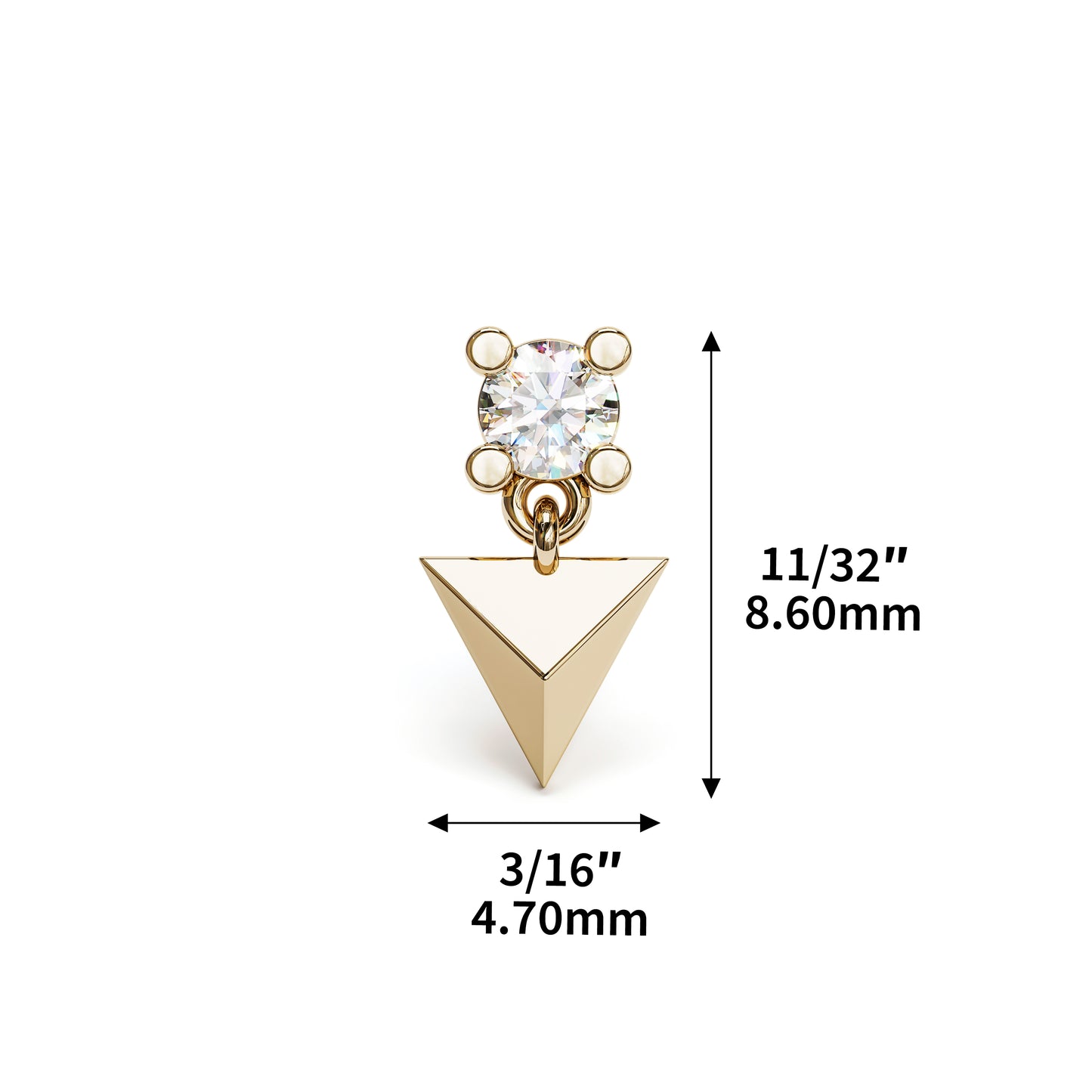 14K Gold Diamond Pyramid Dangle Threadless End