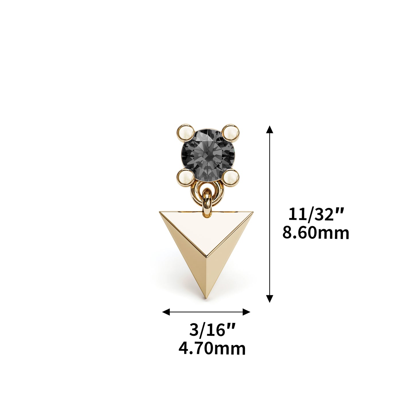 14K Gold Black Diamond Pyramid Dangle Threadless End