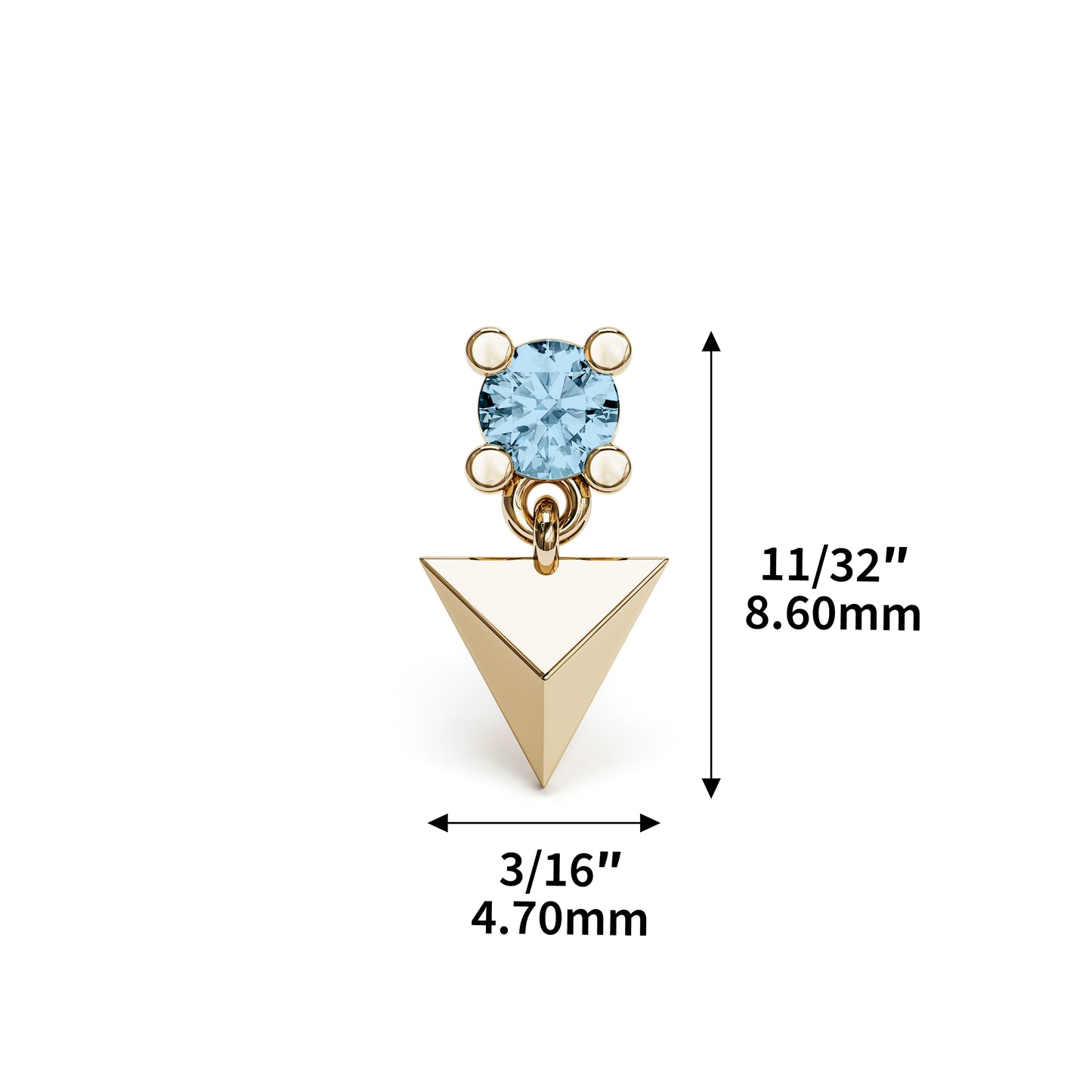 14K Gold Blue Topaz Pyramid Dangle Threadless End