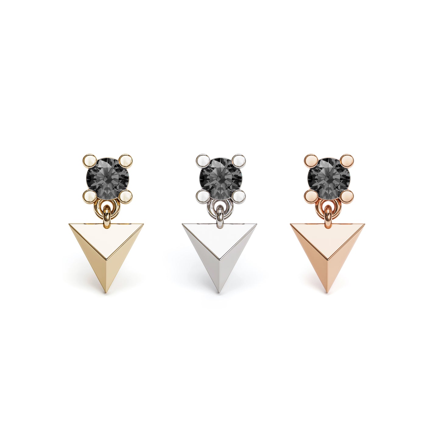 14K Gold Black Diamond Pyramid Dangle Threadless End