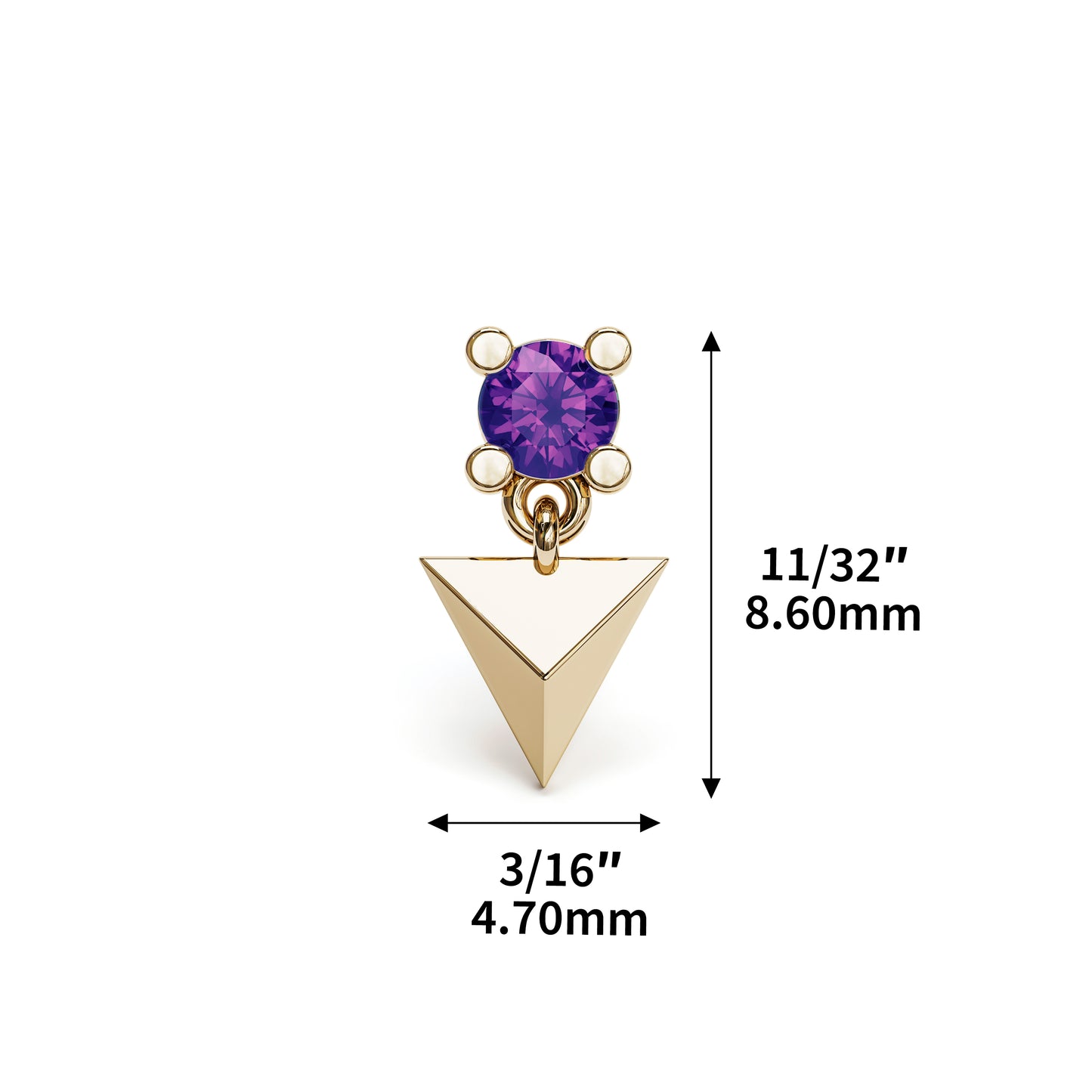 14K Gold Amethyst Pyramid Dangle Threadless End