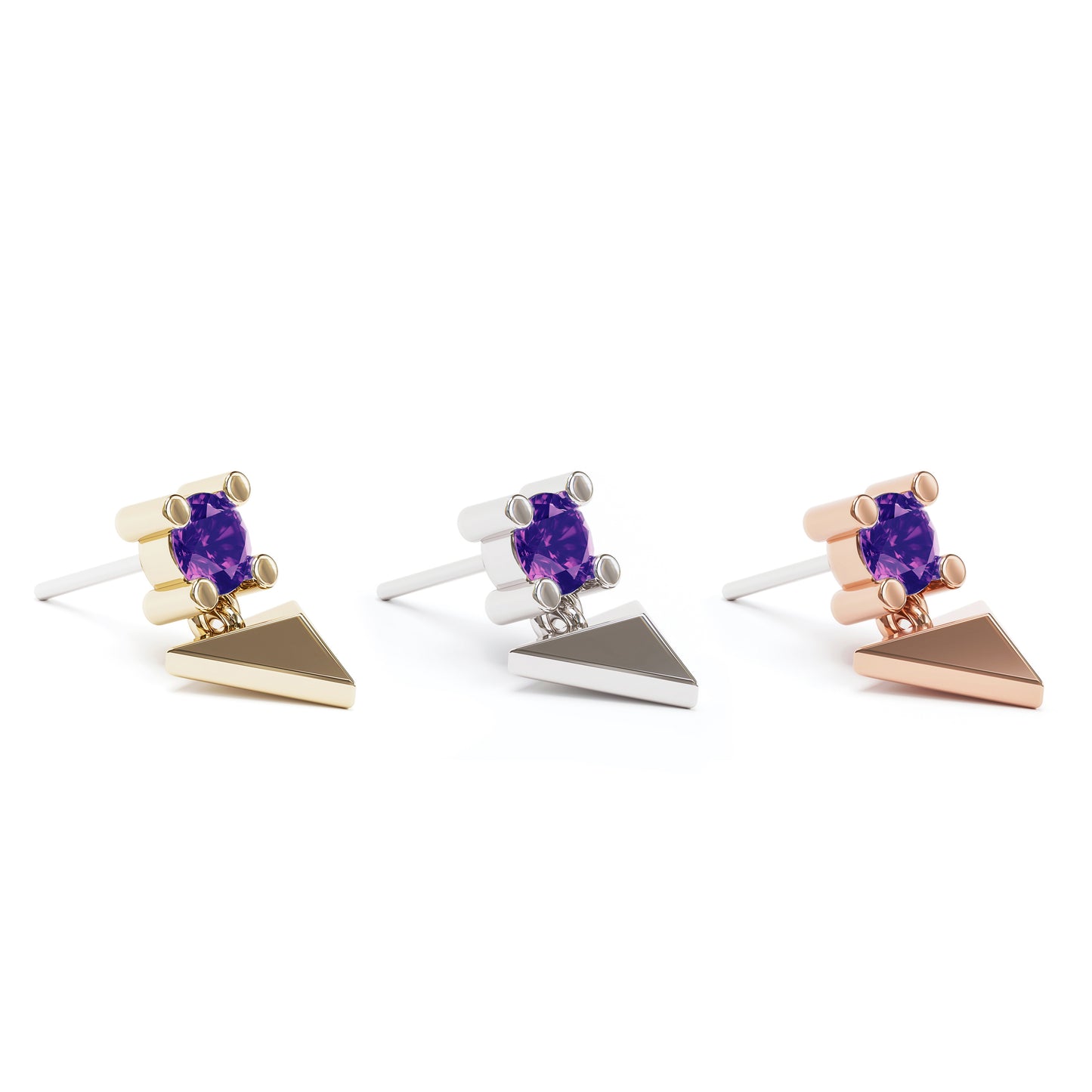 14K Gold Amethyst Pyramid Dangle Threadless End