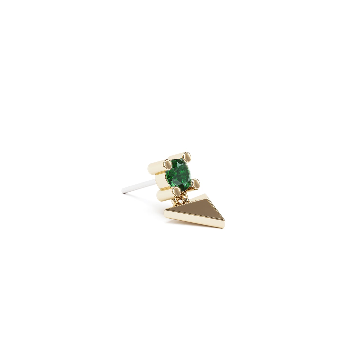 14K Gold Emerald Pyramid Dangle Threadless End